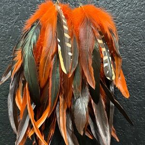 Vibrant Orange & Brown Feather Earrings